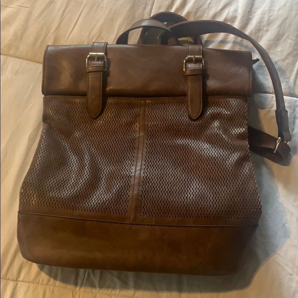 Cognac vegan leather backpack